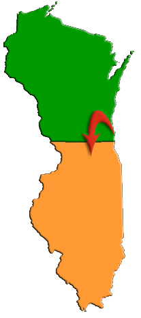 Illinois with red arrow showing service from Wisconsin